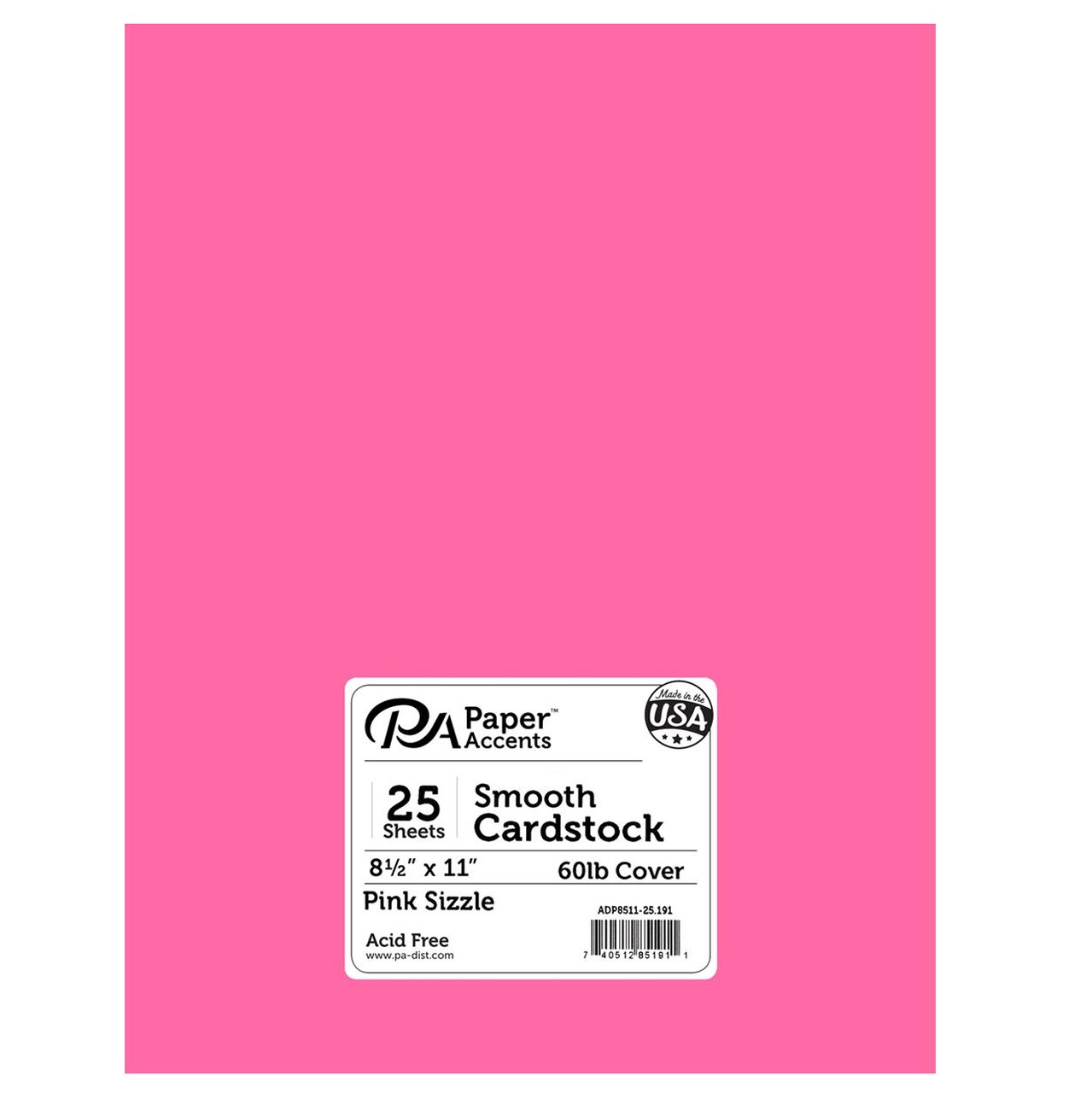 PA Paper Accents Smooth Cardstock 8.5" x 11" Pink Sizzle, 65lb colored cardstock paper for card making, scrapbooking, printing, quilling and crafts, 25 piece pack